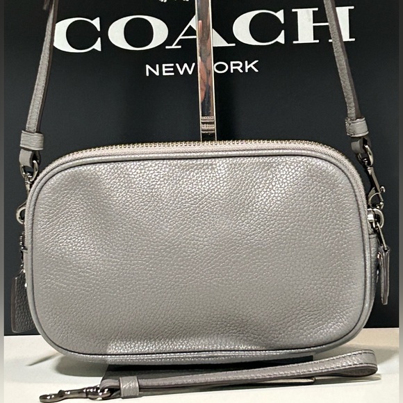 COACH Prairie Rivets Suede & Pebble Leather Crossbody/Wristlet in Heather Grey - Picture 3 of 9